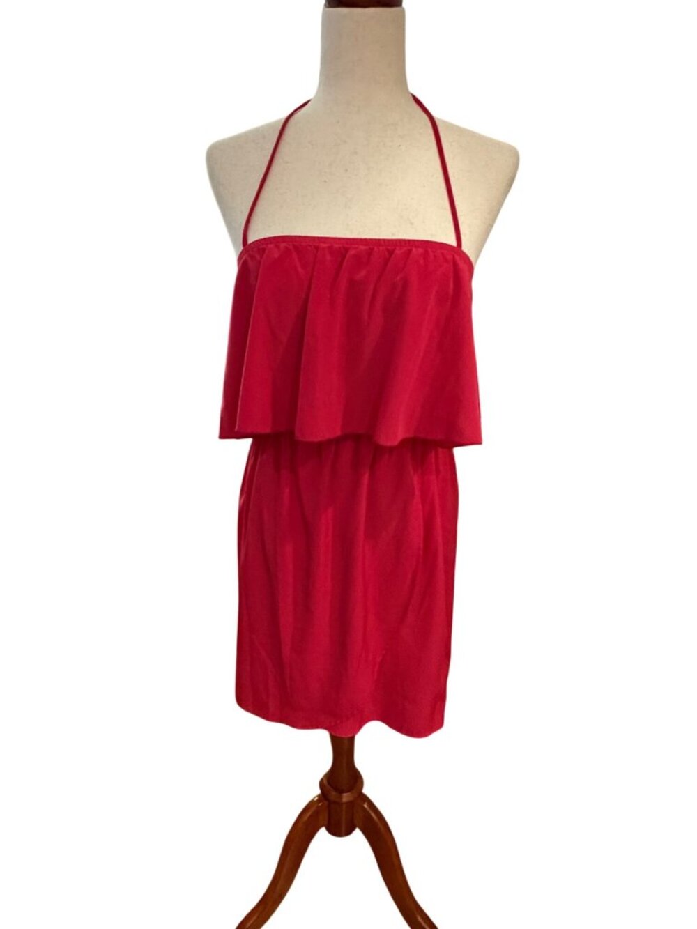 Everly Red Ruffle Halter Mini Dress Elastic Waist Summer Party Night Out